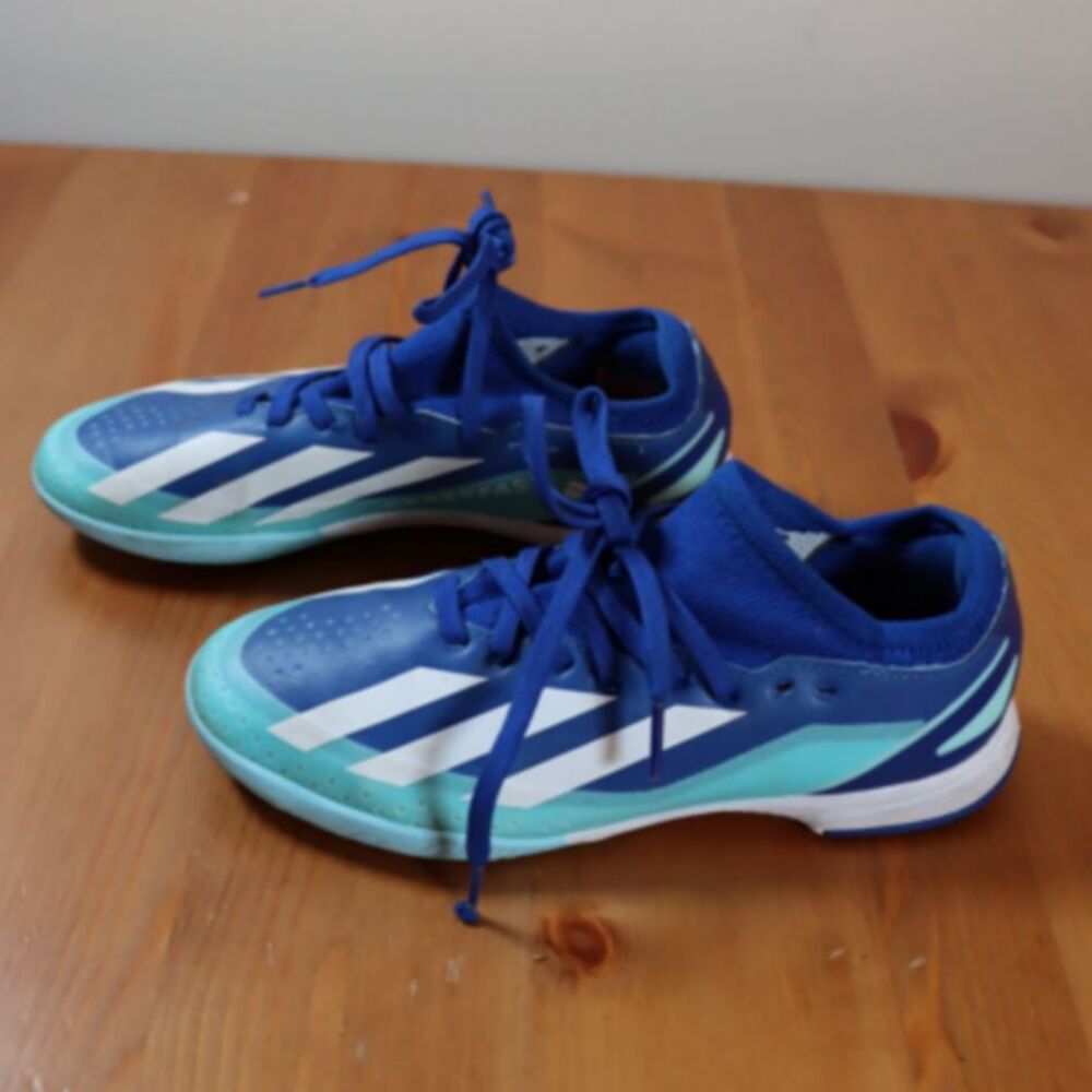 Adidas X Crazyfast Indoor Soccer Shoes White Blue Non-Marking Size 3.5